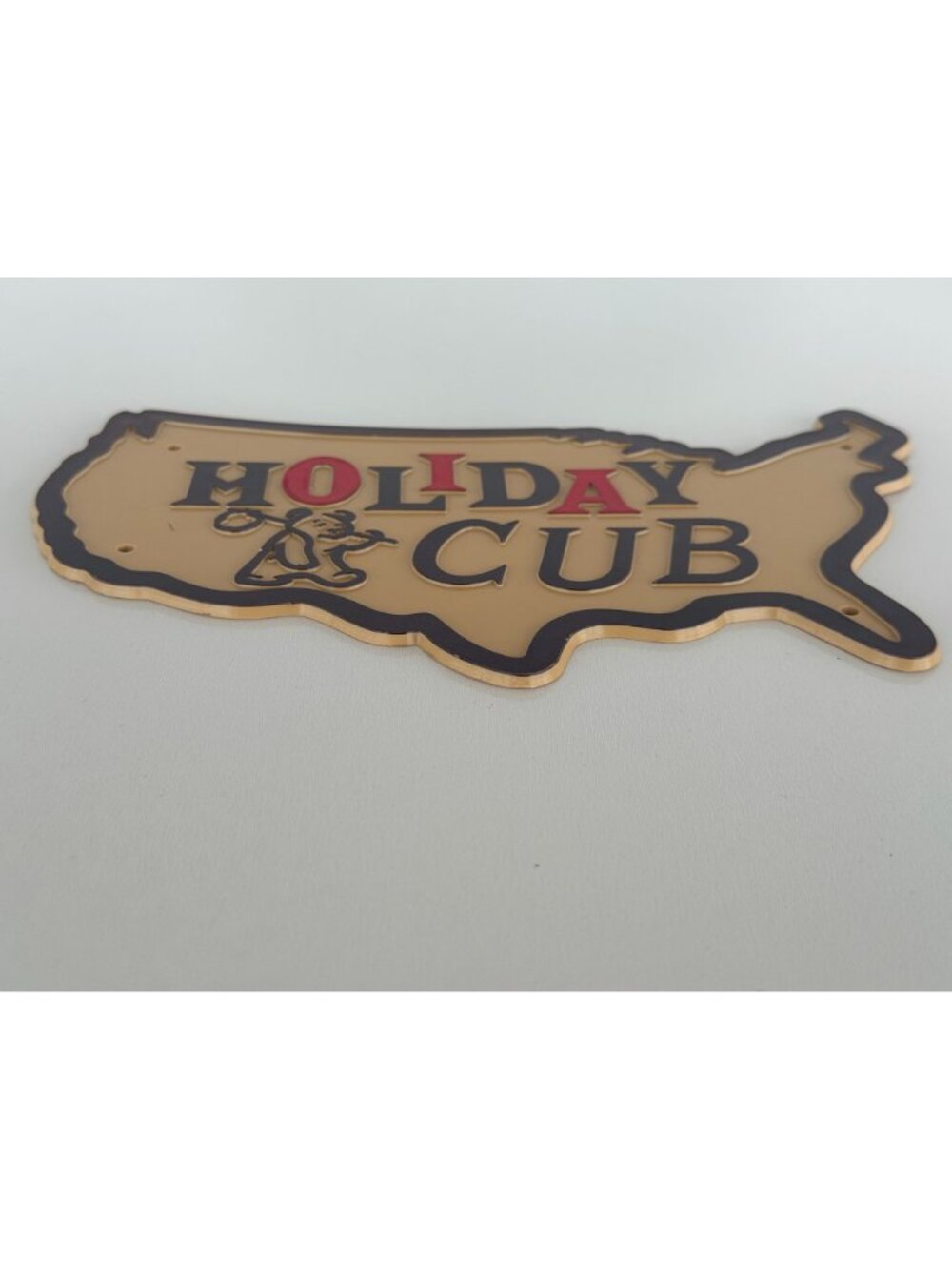 Vintage Holiday Rambler Cub USA Map-Shaped Plastic Camper Trailer Embossed Sign - Picture 2 of 5